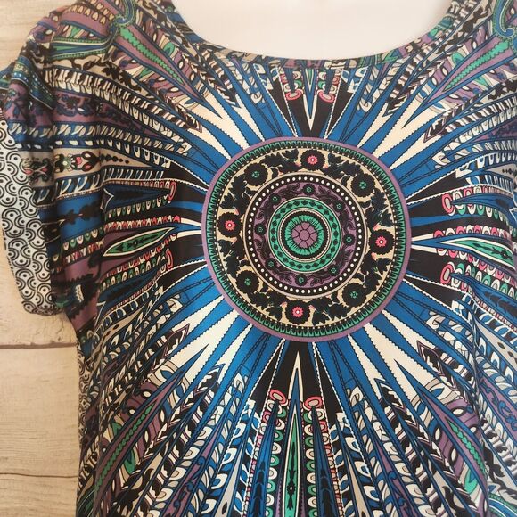 Wetseal S Mandala festival hobo capped short sleeve top blouse - Picture 3 of 9
